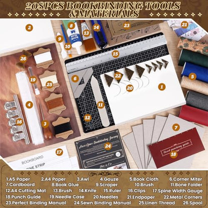 FOGWOWO 208 Pcs Book Binding Kits,Book Making Kit with Video Tutorials - color: Bookbinding Kit-B