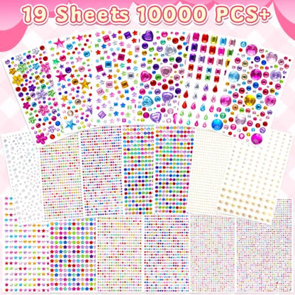 10000+Pcs Gem Stickers, 19 Sheets Rhinestone Stickers, Diamond Stickers