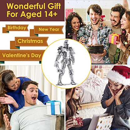 Piececool 3D Metal Puzzles for Adults DIY Mecha Model Kits Building Blocks, Black Knight 3D Figure Model kit Brain Teaser Puzzle Hobbies for Men, Great Birthday Gifts -125 Pcs - color: Silver