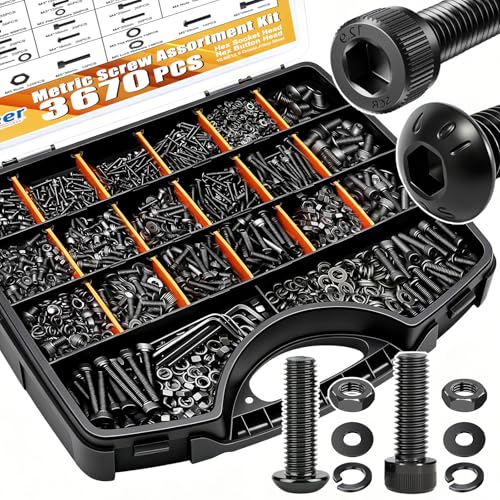 weideer 3670pcs M2 M3 M4 M5 Metric Screw Assortment Kit,Metric Bolt Assortment,12.9 Alloy Steel Hex Socket Head 10.9 Alloy Steel Hex Button Head Machine Screws Nuts Washers with Wrench - color: Black, size: 3670 pcs (M2, M3, M4, M5)