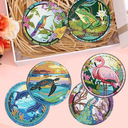 Meothan 8 Pcs Animals Diamond Art Coasters Kit for Adults with Holder 4x4in - color: Animals Coasters, size: 8 Pcs 4x4in