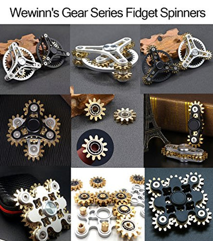Pure Brass Fidget Spinner Gears Linkage Fidget Gyro Toy Metal DIY Hand Spinner Spins Long Time EDC Focus Meditation Break Bad Habits ADHD with Multiple Premium Bearings (13 Bearings Black)