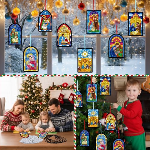 Tinlade 32 Set Nativity Scene Suncatchers Crafts Christmas DIY Activities - style: Nativity