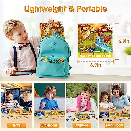 SYNARRY Magnetic Dinosaur Puzzle for Kids Ages 3-5, Travel Dinosaur Toys - style: Dinosaur
