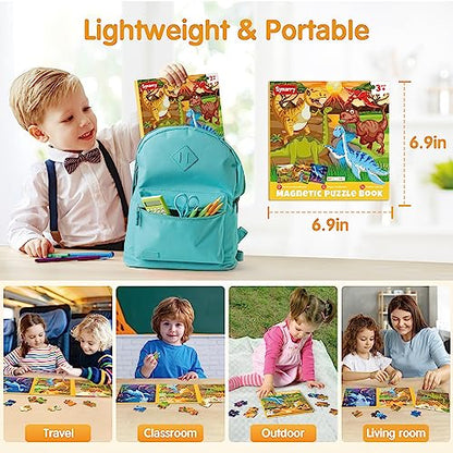 SYNARRY Magnetic Dinosaur Puzzle for Kids Ages 3-5, Travel Dinosaur Toys - style: Dinosaur