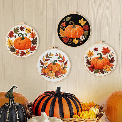Konrisa Pumpkin Embroidery Kits, Stamped Embroidery Starter Kit for Adult with Hoop,Needlepoint Cross Stitch Kit,Set of 3 - color: yellow pumpkin