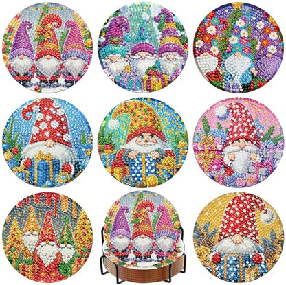 8 Pcs Diamond Art Coaster Kit for Adult with Holder, Diamond Coasters 4x4in - color: Gnomes Coasters, size: 8 Pcs 4x4in