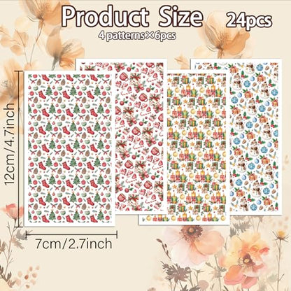 OLYCRAFT 24Pcs Christmas Theme Clay Transfer Paper 4 Styles Transfers Paper for Polymer Present Box and Snowman Pattern Polymer Clay Transfer Sheets Small Ceramic Decals for Earrings Jewelry Making - style: Christmas Snowman
