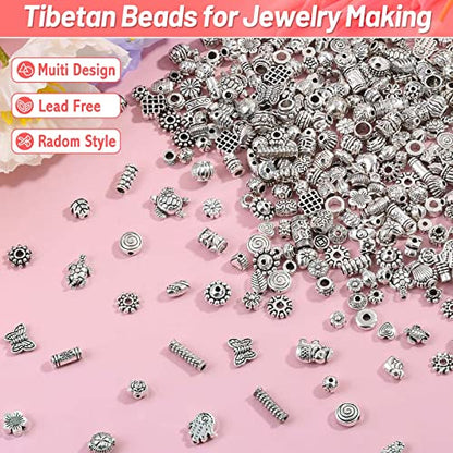 500 Pcs Bracelet Spacer Beads, Silver Bulk Random Styles Loose Spacer Metal Charm for Necklace, Earring Making DIY Jewelry Accessories - color: Silver3