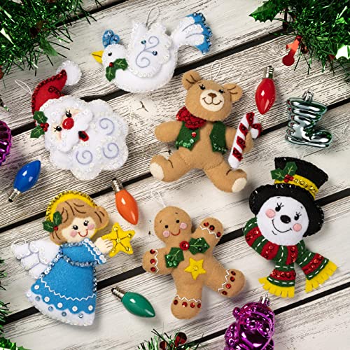 Bucilla Felt Applique 6 Piece Ornament Making Kit, Holiday Favorites, Perfect for DIY Arts and Crafts, 89577E