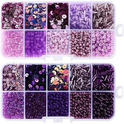 Norme 2 Sets Glass Seed Beads and Loose Sequins Kit Loose Beads for Jewelry Making DIY Crafts Felt Kits Embroidery Bracelets and Necklaces 20 Colors (Purple) - color: Purple