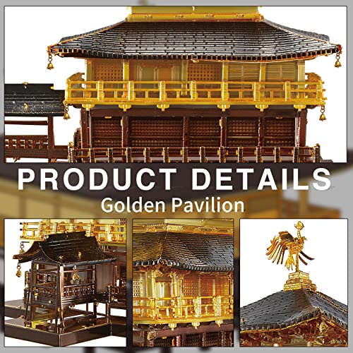 Piececool 3D Metal Model Kits for Adults, Kinkaku-ji Golden Pavilion Model Building Kits, Challenging 3D Puzzles for Stress Relief DIY Craft Kits - style: Kinkaku-ji