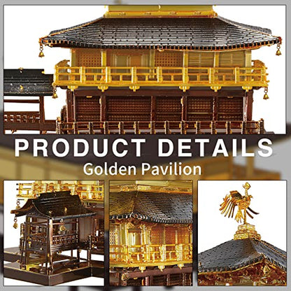 Piececool 3D Metal Model Kits for Adults, Kinkaku-ji Golden Pavilion Model Building Kits, Challenging 3D Puzzles for Stress Relief DIY Craft Kits - style: Kinkaku-ji
