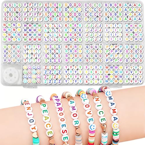 JULIMAIDONG Alphabet Beads A-Z 1350+Pcs Letter Number Hearts Bracelets Bead - color: Colorful
