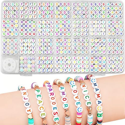 JULIMAIDONG Alphabet Beads A-Z 1350+Pcs Letter Number Hearts Bracelets Bead - color: Colorful