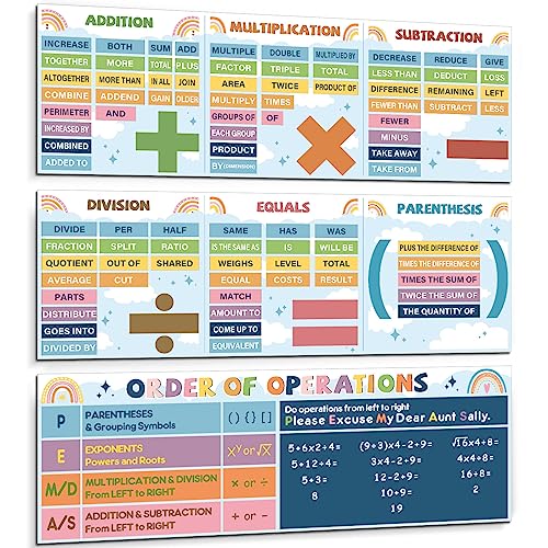 Tenceur 3 Pcs Math Poster for Classroom Educational Math Symbol Posters - color: Fresh Color, style: Boho