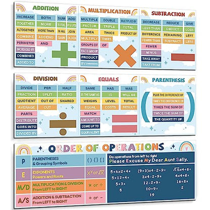 Tenceur 3 Pcs Math Poster for Classroom Educational Math Symbol Posters - color: Fresh Color, style: Boho
