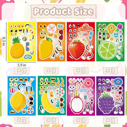 24 Sheets Fruit Make a Face Sticker, Make Your Own Fruit Stickers Mix and Match Sticker for Home School Classroom Crafts Activities Reward Birthday Party Favors - style: Fruit