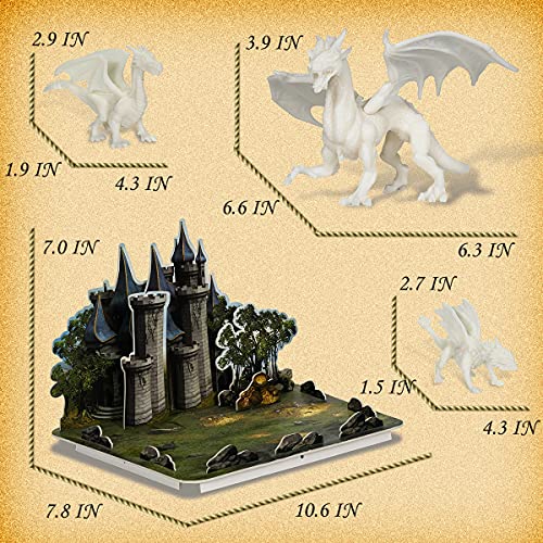 Kids Arts Crafts Set - Dragon Toys Painting Kit with 3 Dragons Figurines and 3D Jigsaw Puzzle Castle, Best Tween Paint Gift to Create Own Powerful Dragon - color: DRAGON