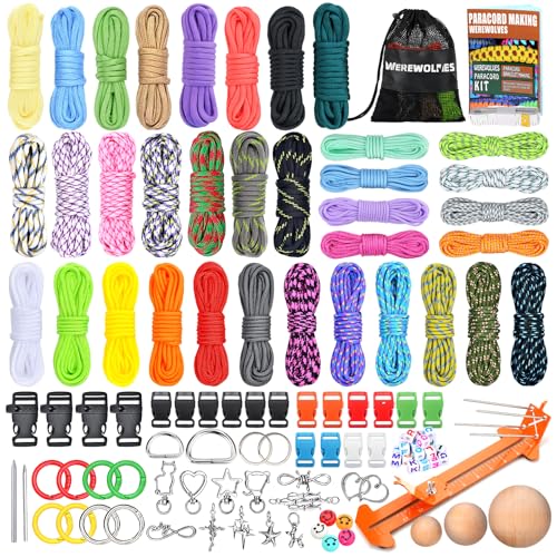 WEREWOLVES 35 Colors Paracord Bracelet Jig Kit, 10FT Parachute Combo Kit - style: Luck, 10FT-35 Color