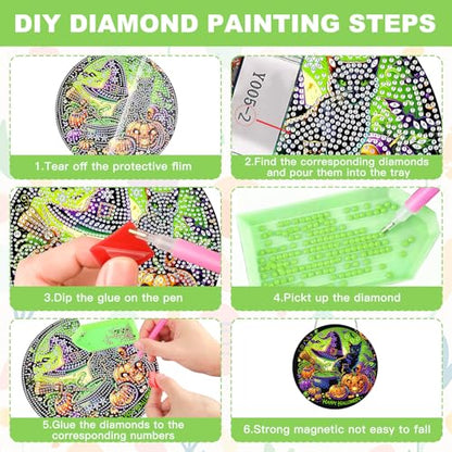 NAIMOER Halloween Diamond Art Hanging Kits for Adults, Black Cat 5D Special Shaped Rhinestone, DIY Acrylic Diamond Art Painting Window Pendants Home Garden Wall Hanging Ornament Kits, Double Sided - color: Halloween Black Cat
