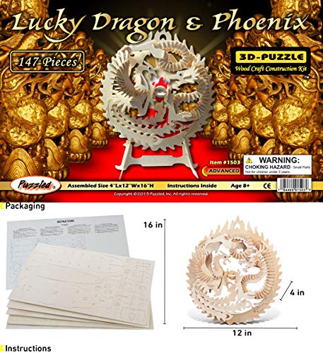 Puzzled 3D Puzzle Lucky Dragon and Phoenix Wood Craft Construction Kit
