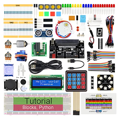 Freenove Ultimate Starter Kit for BBC Micro:bit (Not Included, Works with V1 & V2), 316-Page Detailed Tutorial, 224 Items, 44 Projects, Blocks and Python Code - color: Without micro:bit