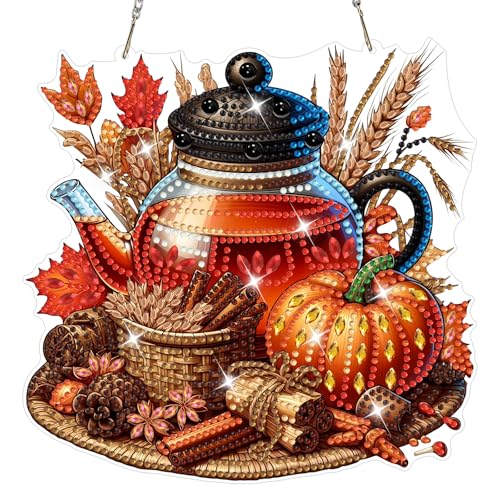 NAIMOER Fall Diamond Art Hanging Kits for Adults, 5D Special Shaped Rhinestone, DIY Acrylic Diamond Art Painting Window Pendants Home Garden Wall Hanging Ornament Kits, Double Sided - color: Fall