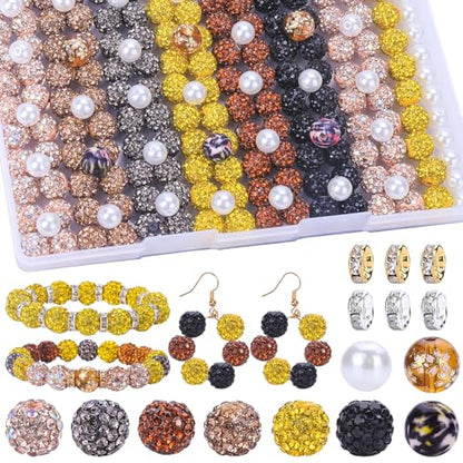 AIPRIDY Jewelry Making Beads Set, 300 PCS 10mm Rhinestone Clay Beads, 8mm Mixed Color Spacer Beads with Pearl and Floral Beads for DIY Jewelry Making (19# Mixed) - color: 19# Mixed