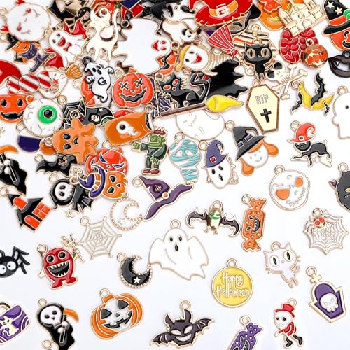 SANNIX 350Pcs Halloween Charms, Gold Enamel Charms Pumpkin Ghost - color: Halloween Color