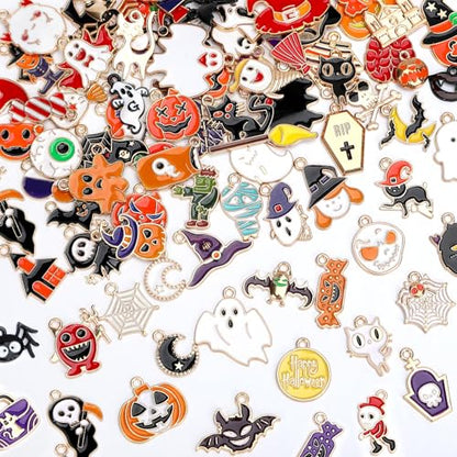 SANNIX 350Pcs Halloween Charms, Gold Enamel Charms Pumpkin Ghost - color: Halloween Color