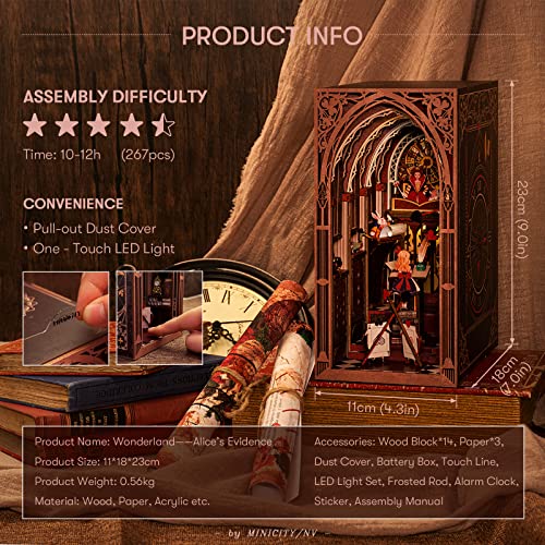 MiniCity Alice in Wonderland Book Nook Kit, DIY 3D Wooden Puzzle with LED - color: Alice's Evidence