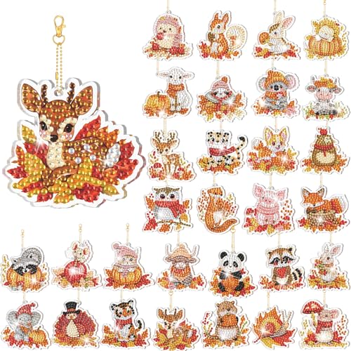 WILLBOND 30 Pcs Thanksgiving Diamond Art Kits for Adults, Animals Theme - color: Fall Animal