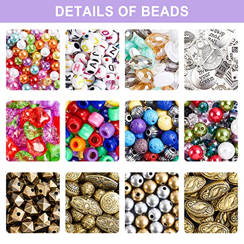 Jewelry Making Kit, 1960 pcs, Supplies Includes Beads, Instructions, Findings, Wire for Bracelet, Necklace, Earrings Making Kit for Adults by Inscraft