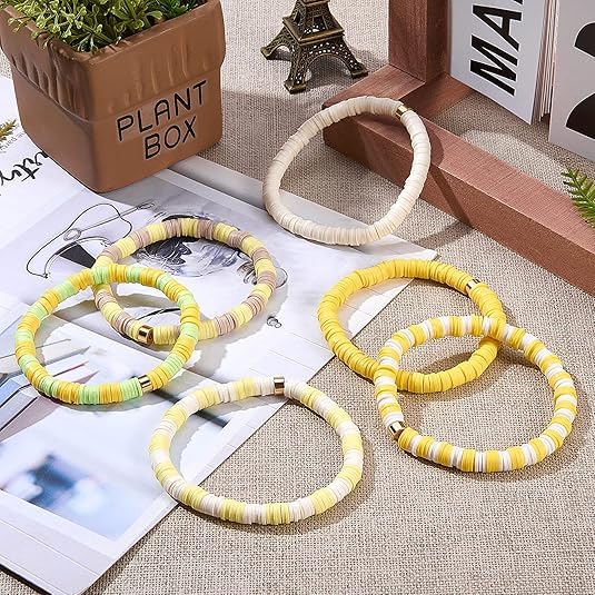 4000pcs Cream Yellow Clay Beads,6mm Heishi Bead Polymer Flat Round Disc Bulk Beads for Jewelry Making,DIY Friendship Bracelet and Necklace Craft - color: Cream Yellow
