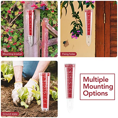 Circrane 5-Inch Capacity Outdoor Rain Gauge with Additional Hang Bracket& Stainless Steel Screws, Magnifying Scale and Numbers Design for Easy Read (Red) - color: Red