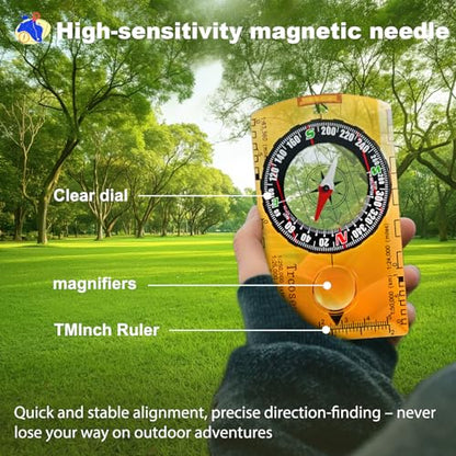 Outdoor Compass with Adjustable Declination, Magnifier, Ruler, Scale, Multifunctional Kids Waterproof Compass for Map Reading, Hiking, Camping, Navigation and Survival. - color: 4 PACK Transparent+Blue+Green+Orange