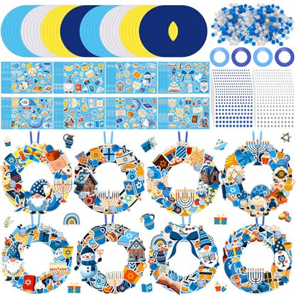 Hollowfly 48 Sets Hanukkah Wreath Craft Kits DIY Menorah Ornaments - style: Hanukkah