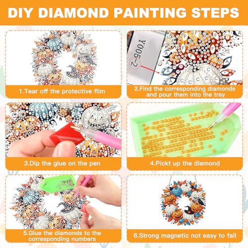 NAIMOER Halloween Diamond Art Hanging Kits for Adults, Pumpkin 5D Special Shaped Rhinestone, DIY Acrylic Diamond Art Painting Window Pendants Home Garden Wall Hanging Ornament Kits, Double Sided - color: Halloween Pumpkin