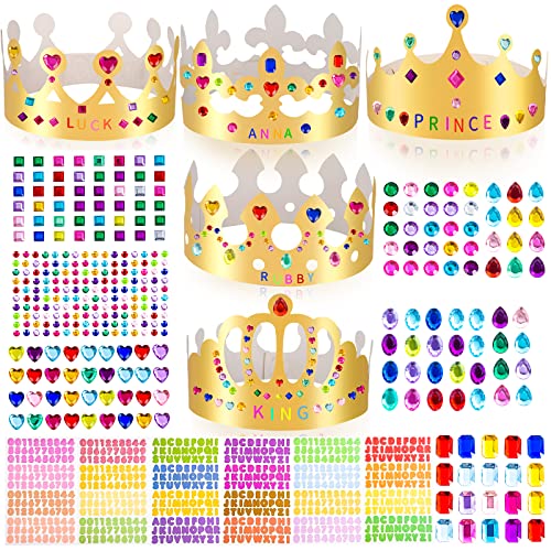 Gold Paper Crowns, Diy Birthday King Crowns Craft to Decorate, Paper Prince Princess Crown Hats for School Classroom - style: 28 (15 Crowns+13 Sticker Gems)
