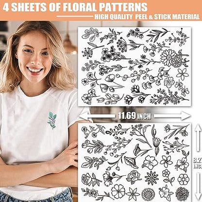 Patemby 100Pcs Embroidery Pattern Water Soluble Embroidery Stabilizers, Stick and Stitch Embroidery Paper Wash Away with Pre-Printed Pattern Design Stencils Transfer for Hand Sewing Lover Beginner - color: Flower, Pack of 2