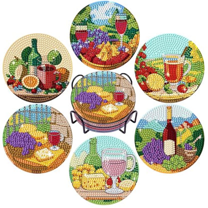 Leatrice 6 Pcs Diamond Art Coasters Small Diamond Painting Kits for Adults - color: BB Grape