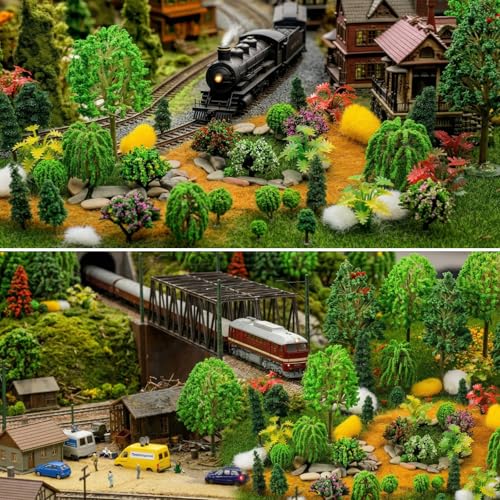 Sureio 60 Pcs Model Trees 0.55-5.5 Inch Mini Mixed Trees Diorama Supplies