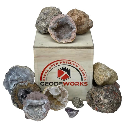 Premium Break Open Your Own Geodes Kit - Wood Gift Box Large 5 ct.