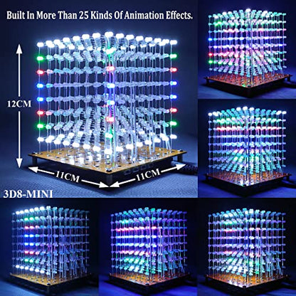 MINI 3D Led Cube DIY Electronics Kit Soldering Project Kit (3D8MINI-MULTI-KIT) - color: 3d8mini-multi-kit