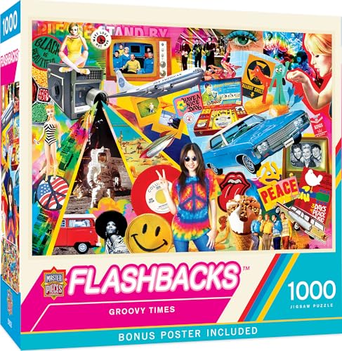 MasterPieces Vintage 1000 Piece Jigsaw Puzzle for Adults - Groovy Times - Retro 60s & 70s Collage - 19.25"x26.75" - style: Groovy Times