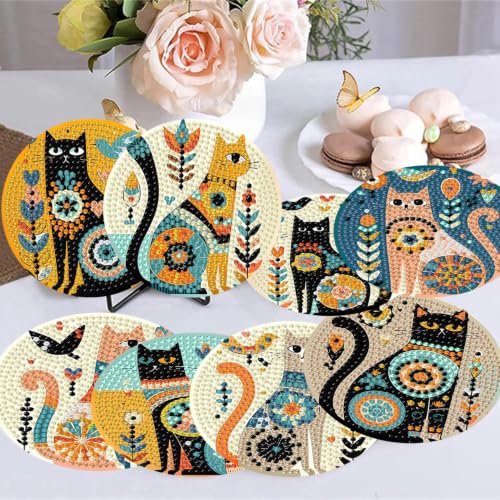 8 Pack Diamond Art Coasters Kit for Adults, Cat Diamond Painting Coasters - color: Cat Coasters-a