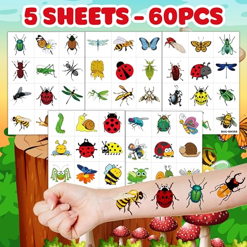 60PCS Bug Temporary Tattoos for Kids Toddlers - color: 60PCS