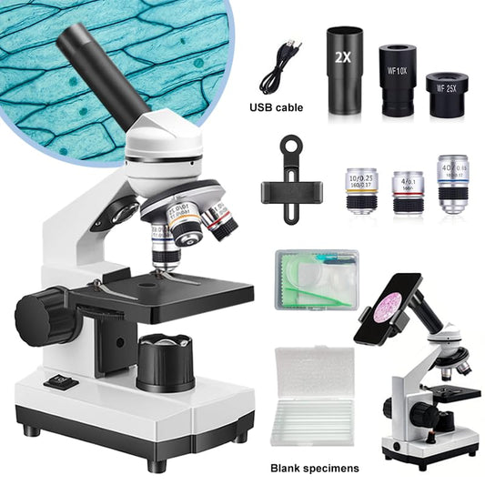 Adult and Student Compound Microscope - 40X-2000X High-Power Biological Microscope, with Dual LED Lighting, Suitable for School Laboratories and Home Education