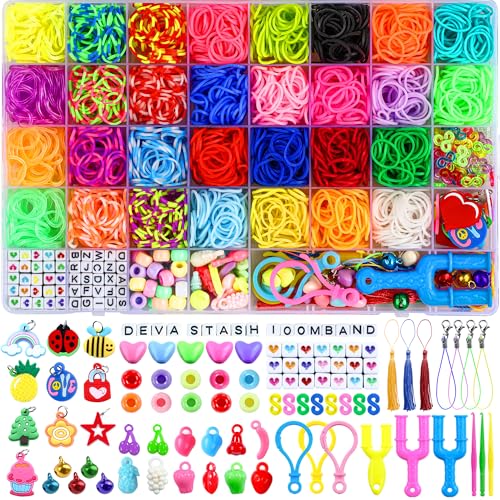 3000+ Rubber Band Bracelet Kit, 30 Colours Loom Bracelet Kit - Rubberband Bracelet making kit Includes Clips, Charms, Beads - Rubber Bands for Bracelets, Ideal Gift for Birthday, Halloween, Xmas - color: 30colors 3000+